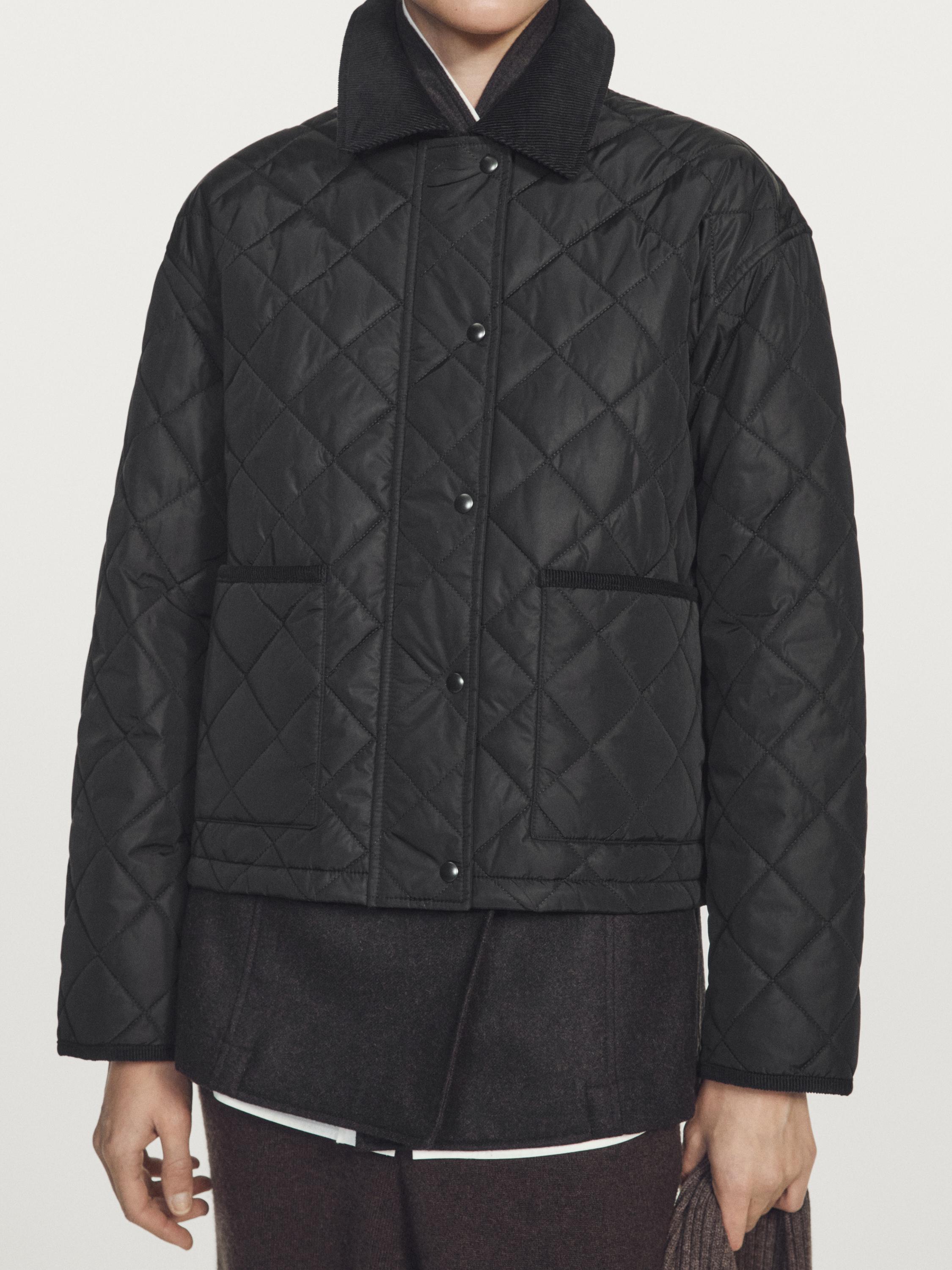 Veste courte matelassée légère et déperlante détail velours côtelé